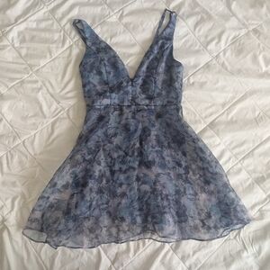 Lulus Blue Floral Organza Overlay Fit & Flare Dress, Small (See Description)